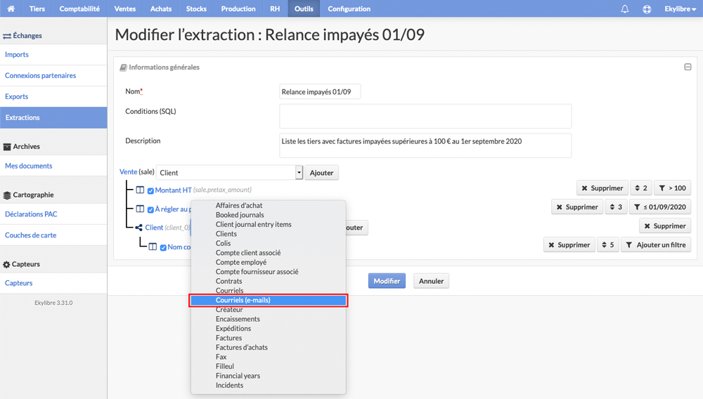 Récupération email client