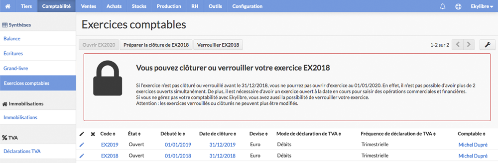 Exercices comptables
