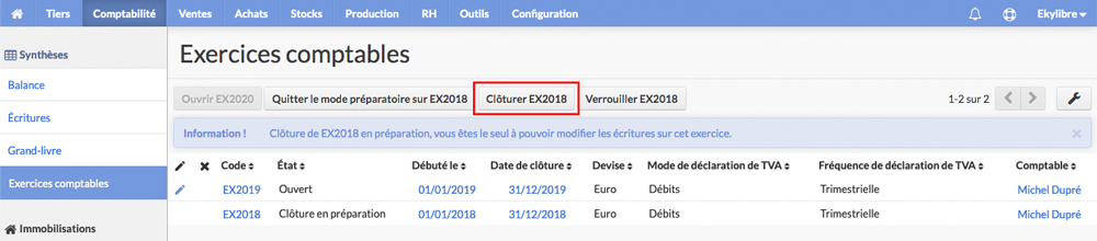 Clôture de l'exercice