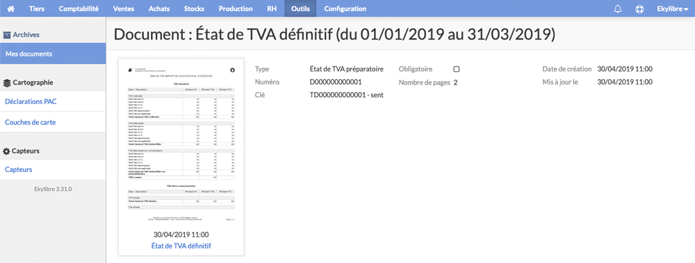 Export registre de TVA