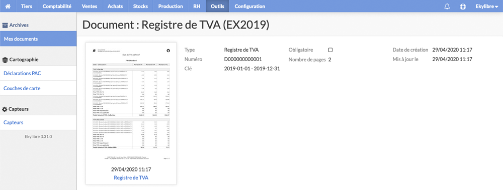 Export registre de TVA