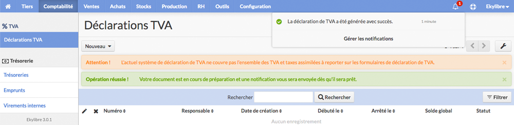 Création nouvelle déclaration de TVA