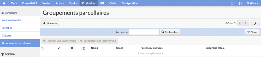 Liste des groupements parcellaires