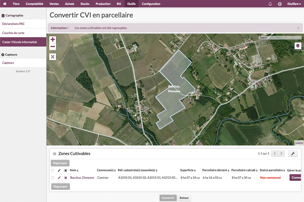 Regroupement des zones